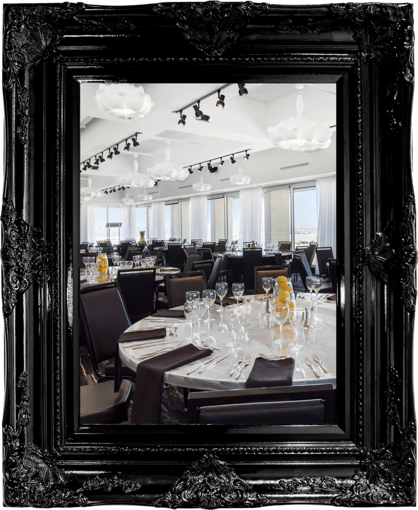 Framed image of banquet tables filling our event space in Dallas, TX
