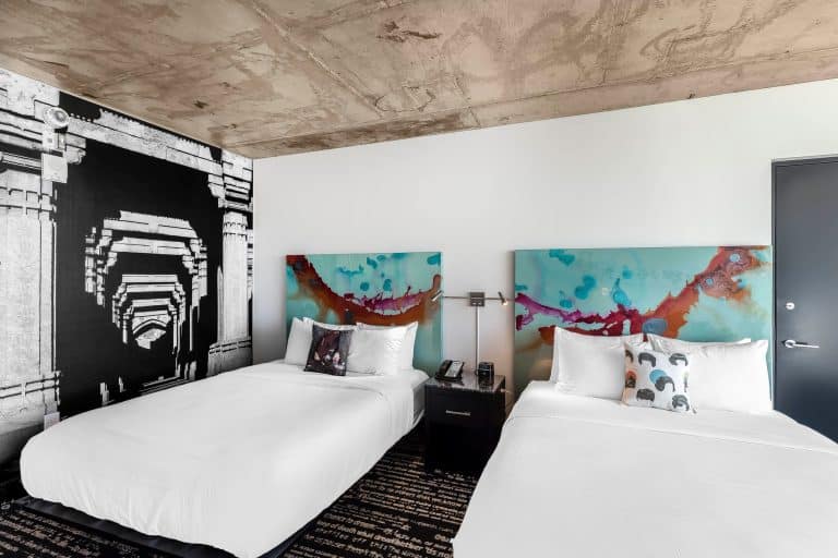 Double Queen beds with mural