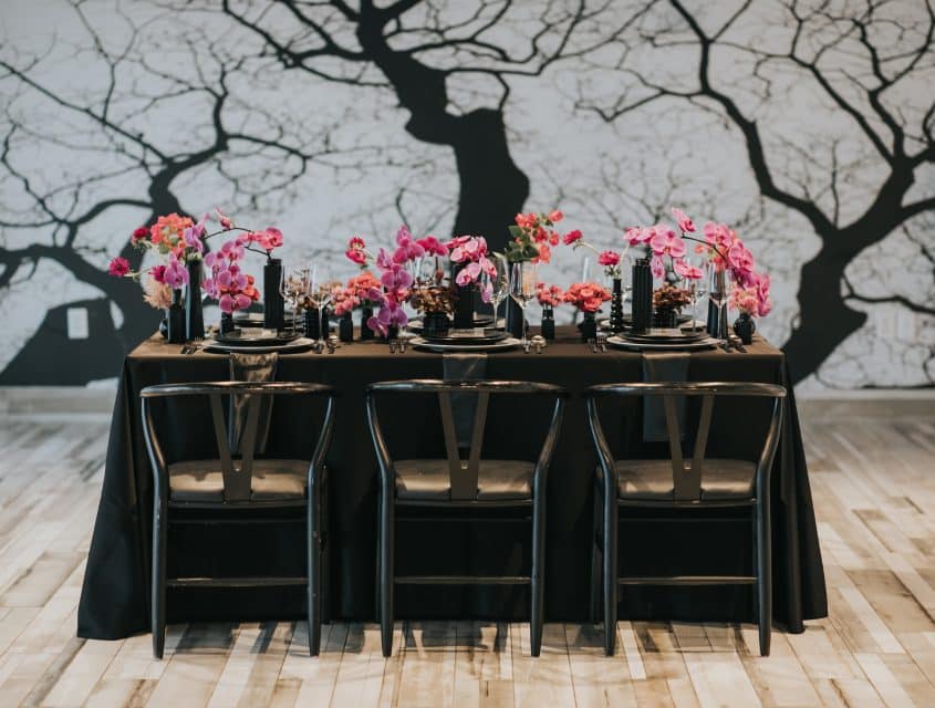 Head table in Toast room with pink decor