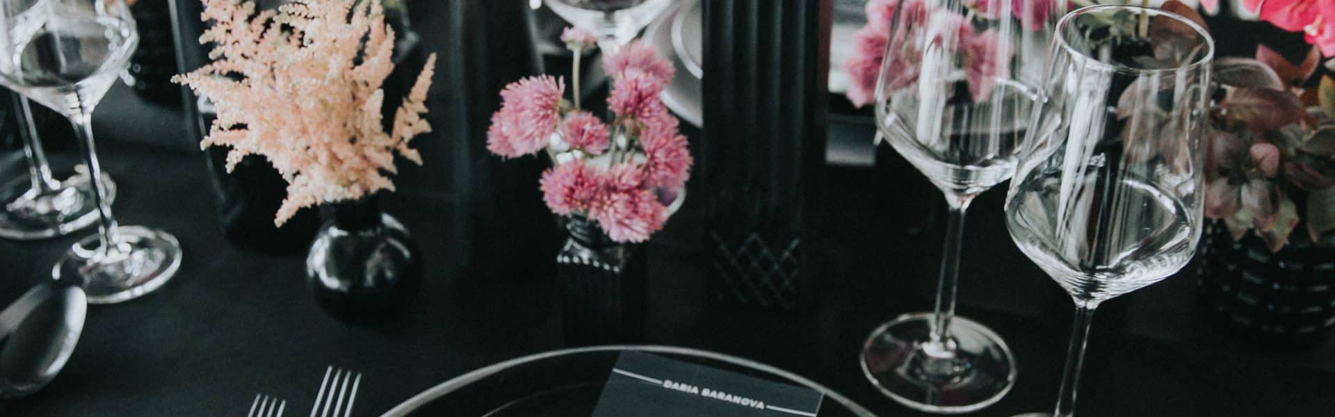 Black and pink table setting