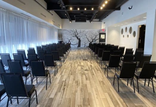 Chairs set up for a presentation at our event venue in Dallas, TX